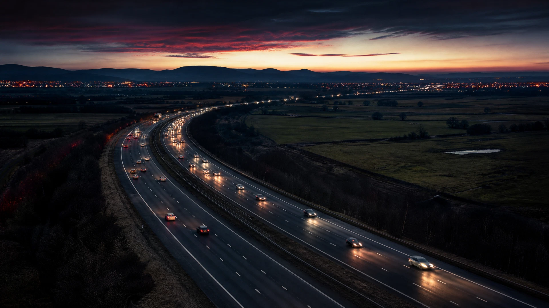 Illustrated M74 Southern Scotland motorway corridor context for this Traffic Chaos report. It does not depict the reported event.